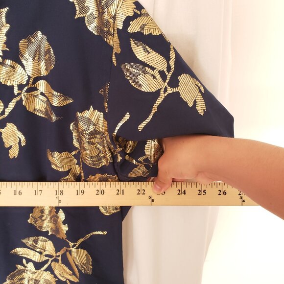 Suslo Red Collection Comfort Stretch Slim Fit Navy Blue and Gold Shiny Shirt XL - Picture 5 of 16